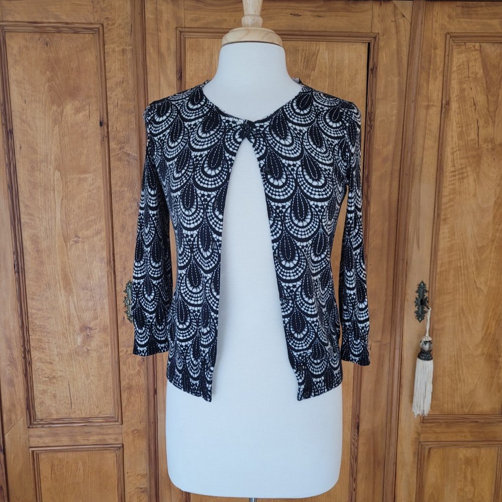 Talbots Round Neck Cardigan. Black And White. Size XS